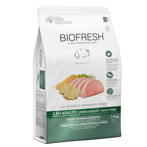 ALIMENTO PERROS BIOFRESH RAZAS GRANDES CERDO Y ANANÁ 15KG ALIMENTO PERROS BIOFRESH RAZAS GRANDES CERDO Y ANANÁ 15KG