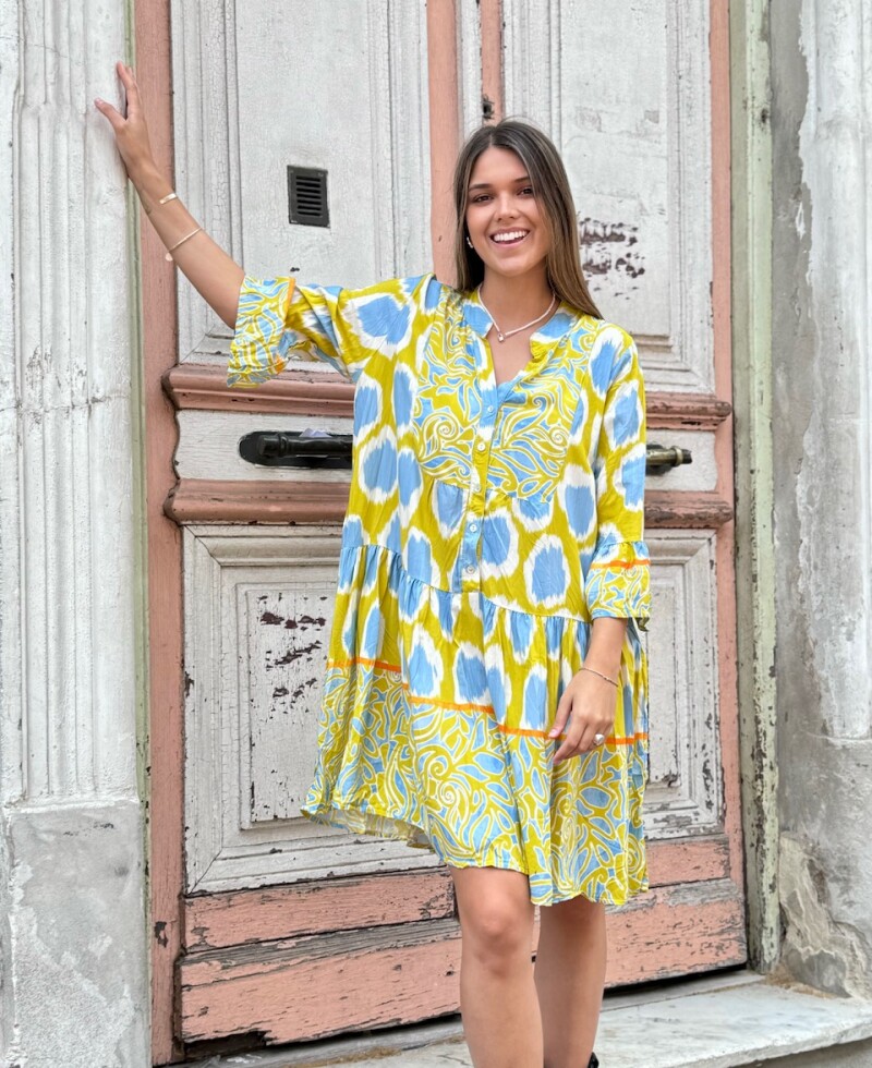 Vestido Cali celeste y amarillo