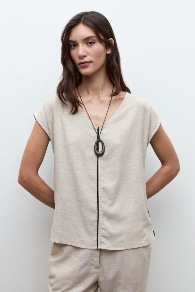 Blusa lino bicolor beige melange