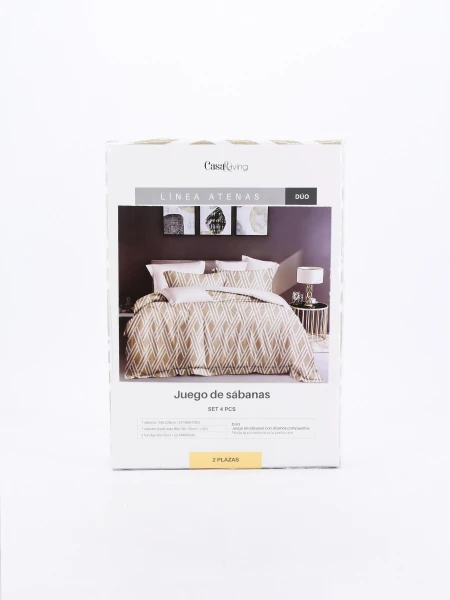 JUEGO DE SABANAS SOMMIER ROMBOS 2 PLAZAS BEIGE