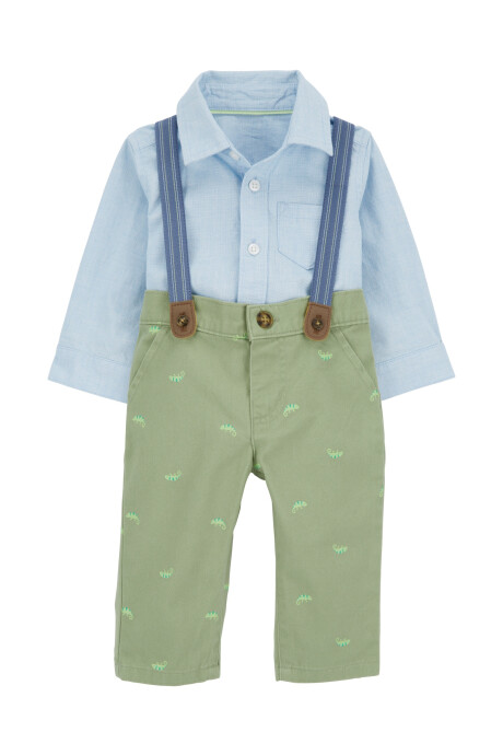 Set tres piezas de algodón, pantalón, body camisa y tiradores Set tres piezas de algodón, pantalón, body camisa y tiradores