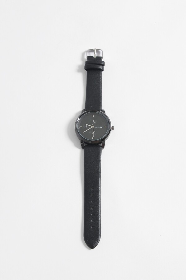 Reloj con malla de cuero sintético negro
