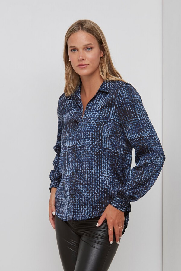 Camisa Saten Print AZUL