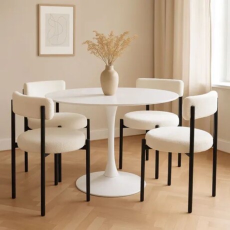 Juego De Comedor 4 Sillas Boucle + Mesa Tulip Mesa en blanco