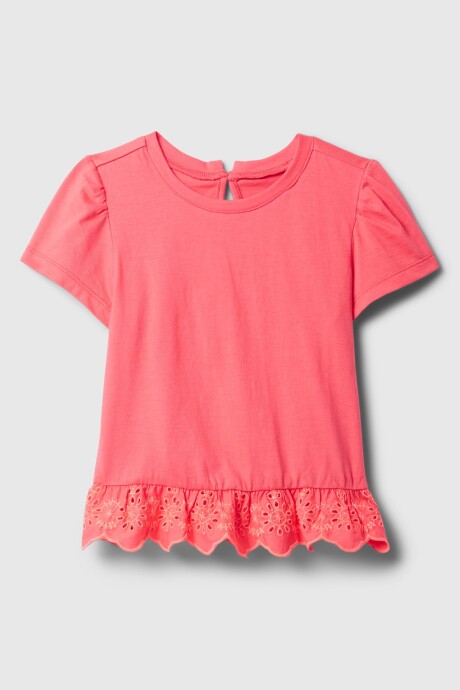 Remera Tunic Con Broderie Toddler Niña Fresh Coral