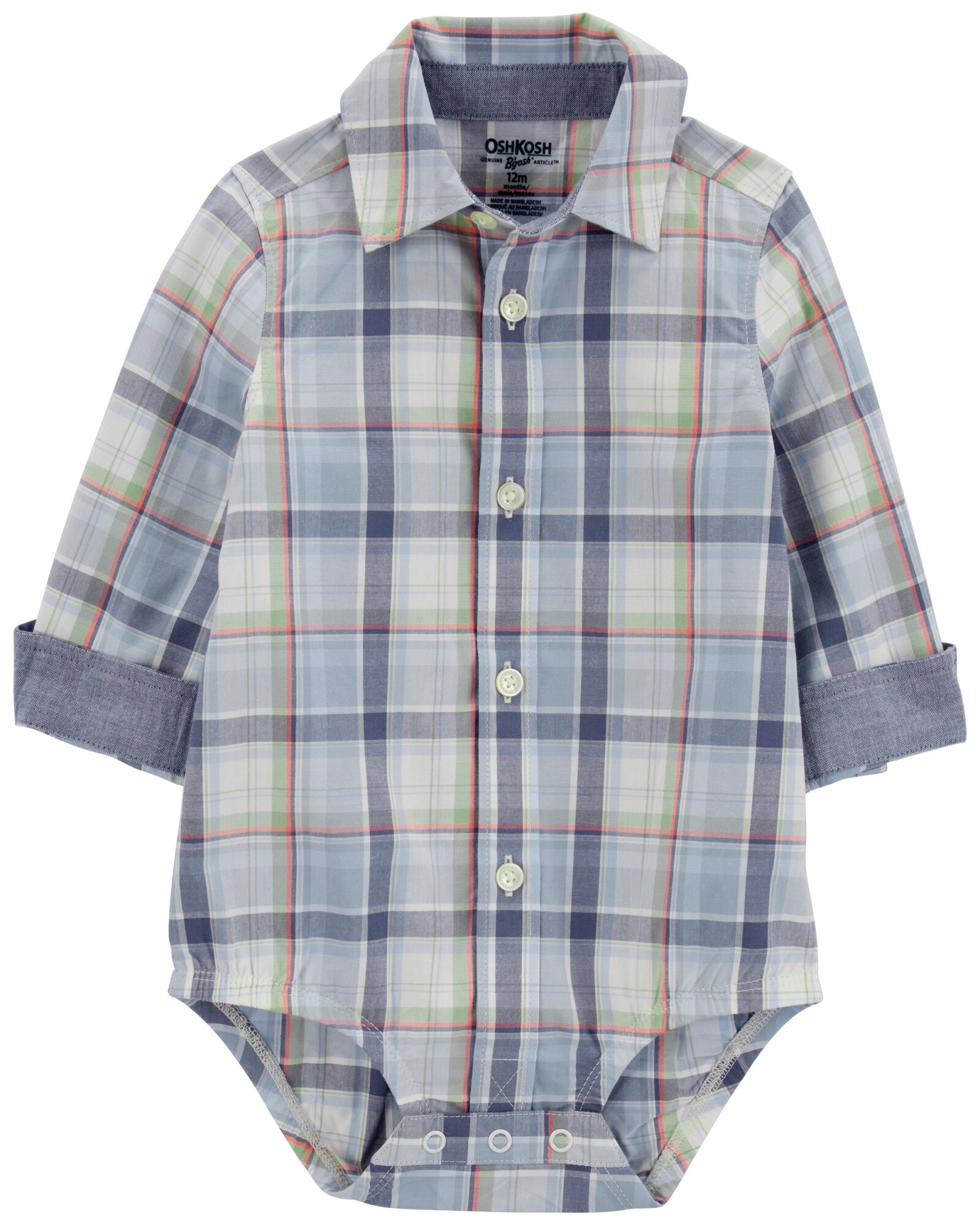 Body de algodón, tipo camisa, diseño a cuadros Sin color