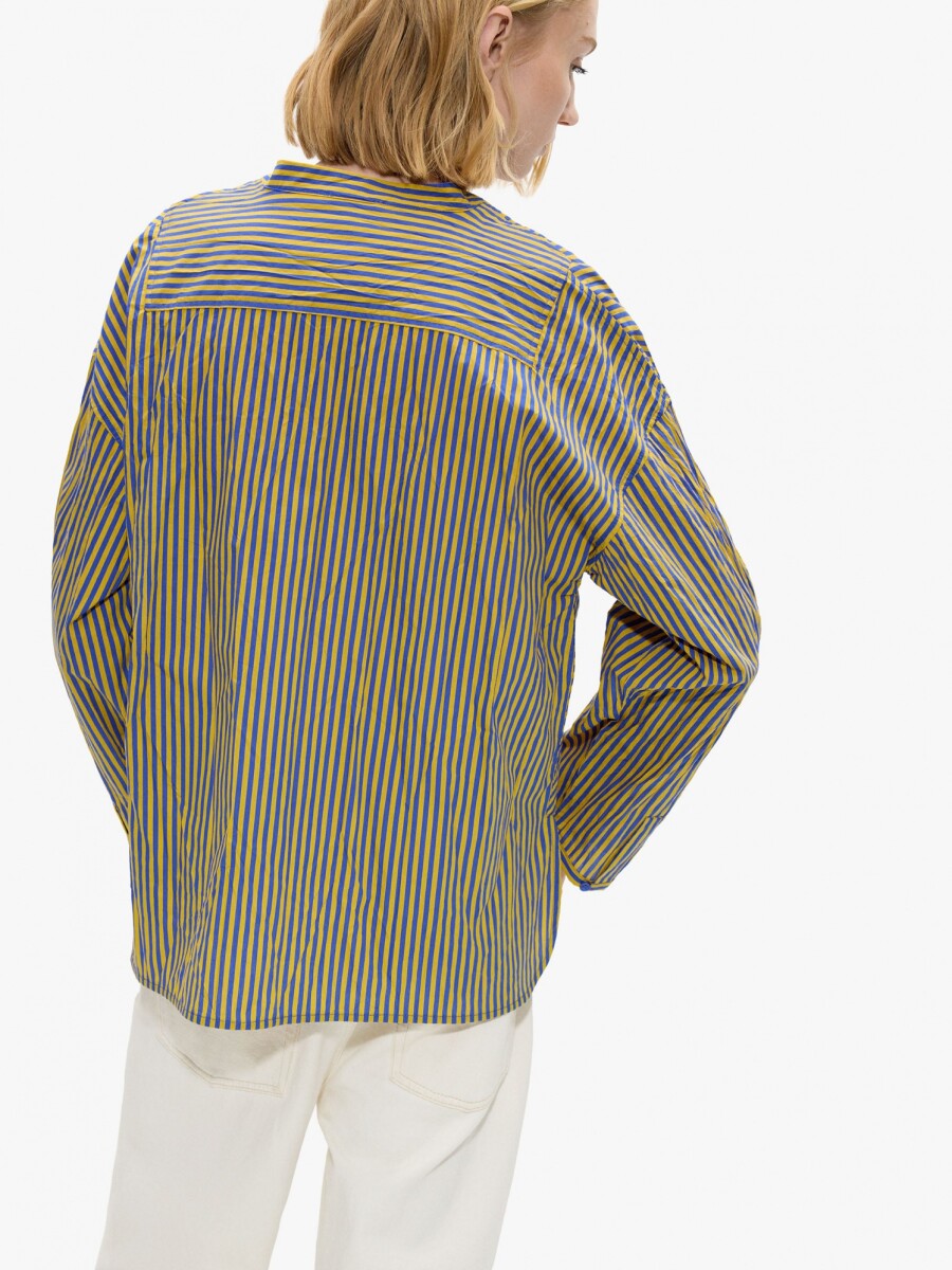 Camisa A Rayas Con Cuello Mao azul