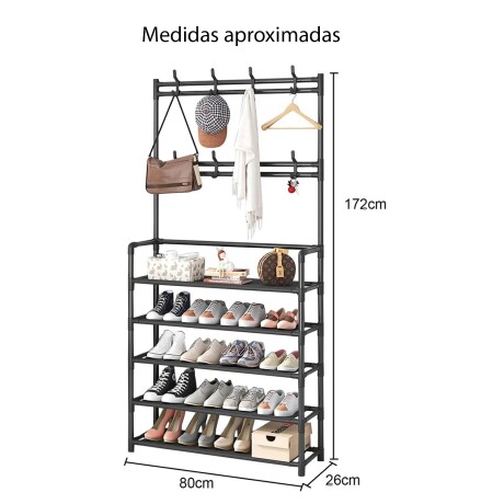 Organizador Perchero Zapatera Acero Estilo en Uno 5 Niveles Negro