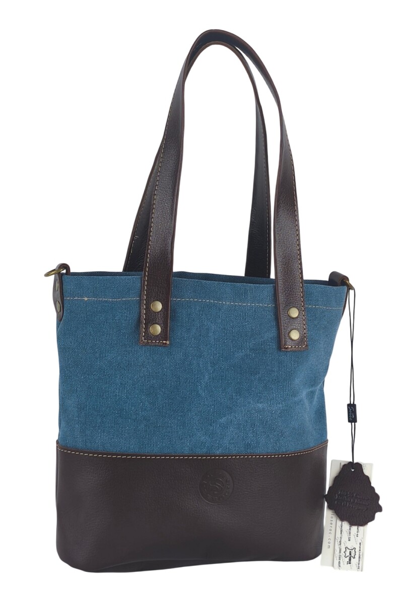 Bolso matero en lona y cuero azul