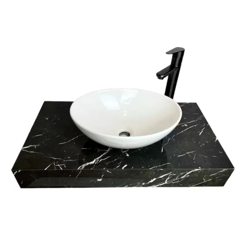 Mesada suspendida en porcelanato PERI 80 Negro Pulido con bacha de loza Mesada Suspendida En Porcelanato Peri 80 Negro Pulido Con Bacha De Loza
