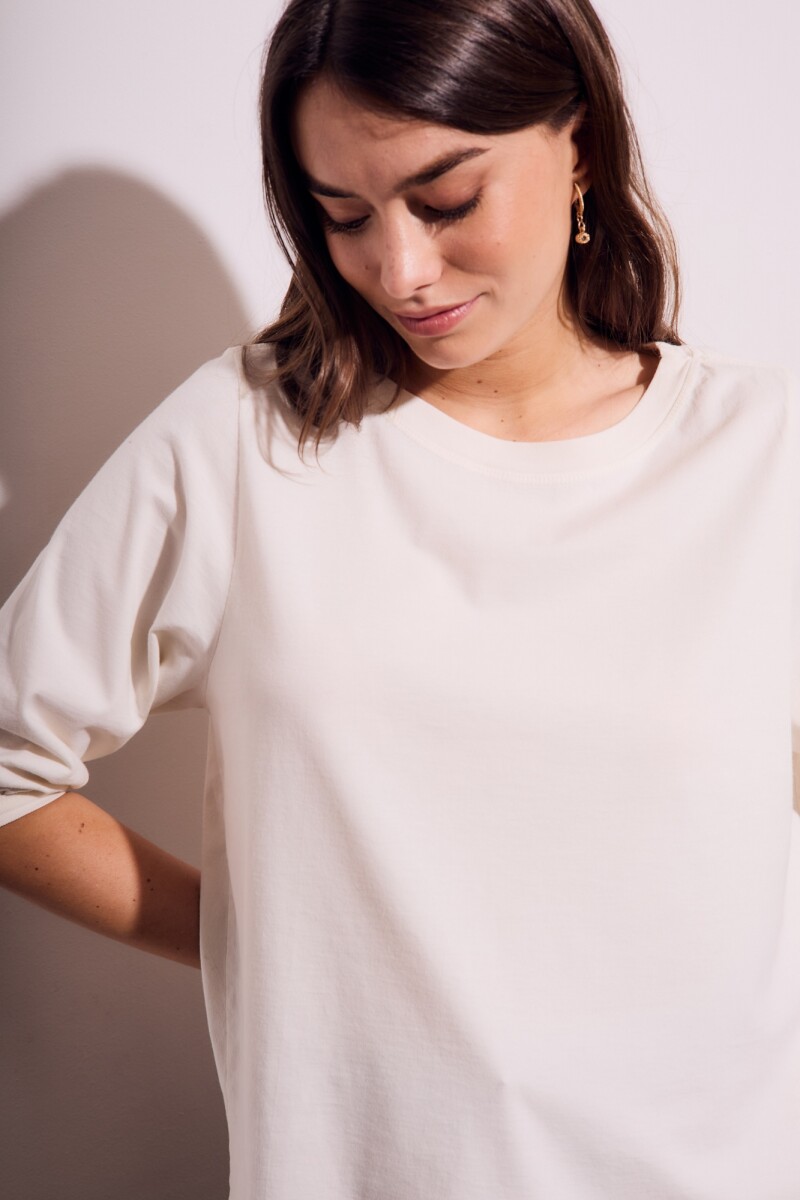 Remera Algodón Manga Globo Off White