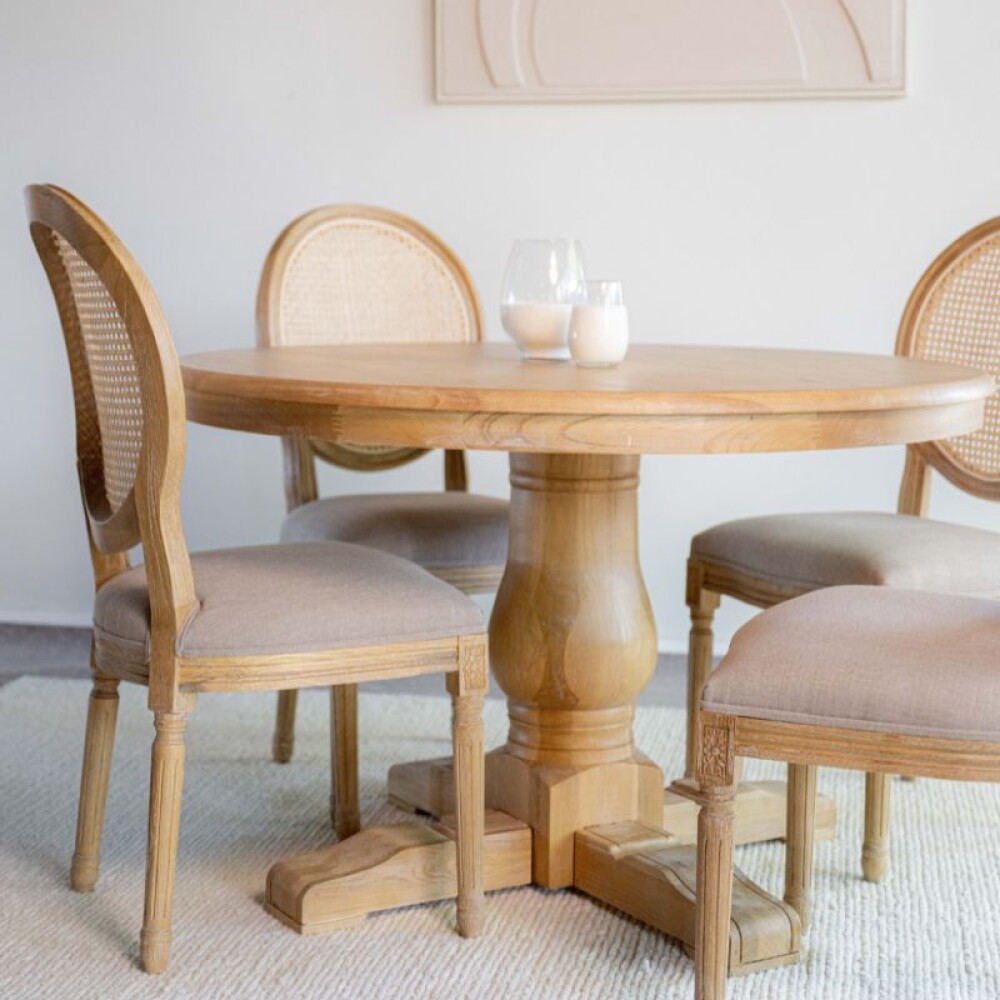 Mesa de Comedor Volutta / Natural con base blanca Mesa de Comedor Volutta / Natural con base blanca