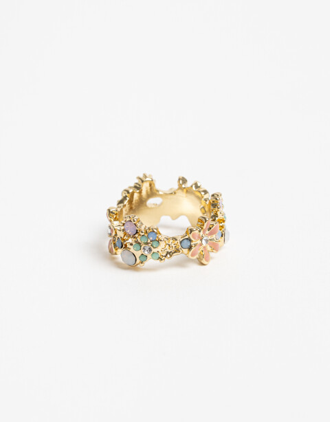 Anillos Chicos Esmalte Anillo Esmaltado Floral - Dorado