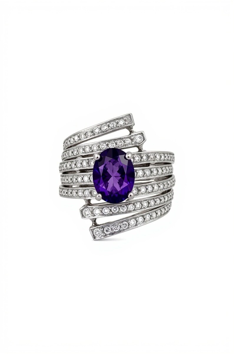 Anillo Lineas Zirconia - Amatista Imperial . Plata 925 - AN4746 - sinpiedra 