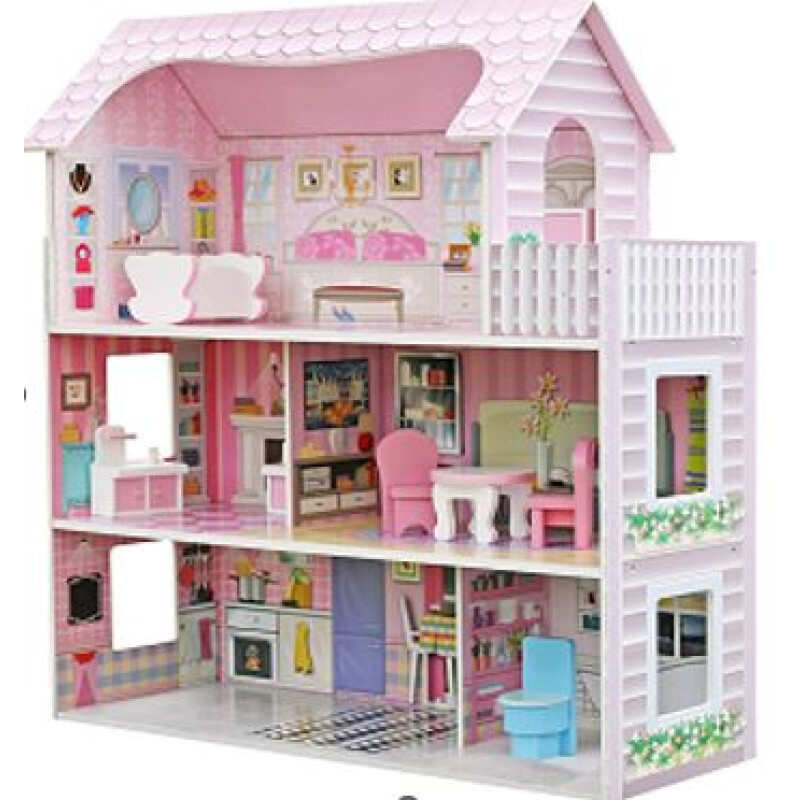 CASA DE MUÑECAS CON 8 MUEBLES ROSADA CASA DE MUÑECAS CON 8 MUEBLES ROSADA