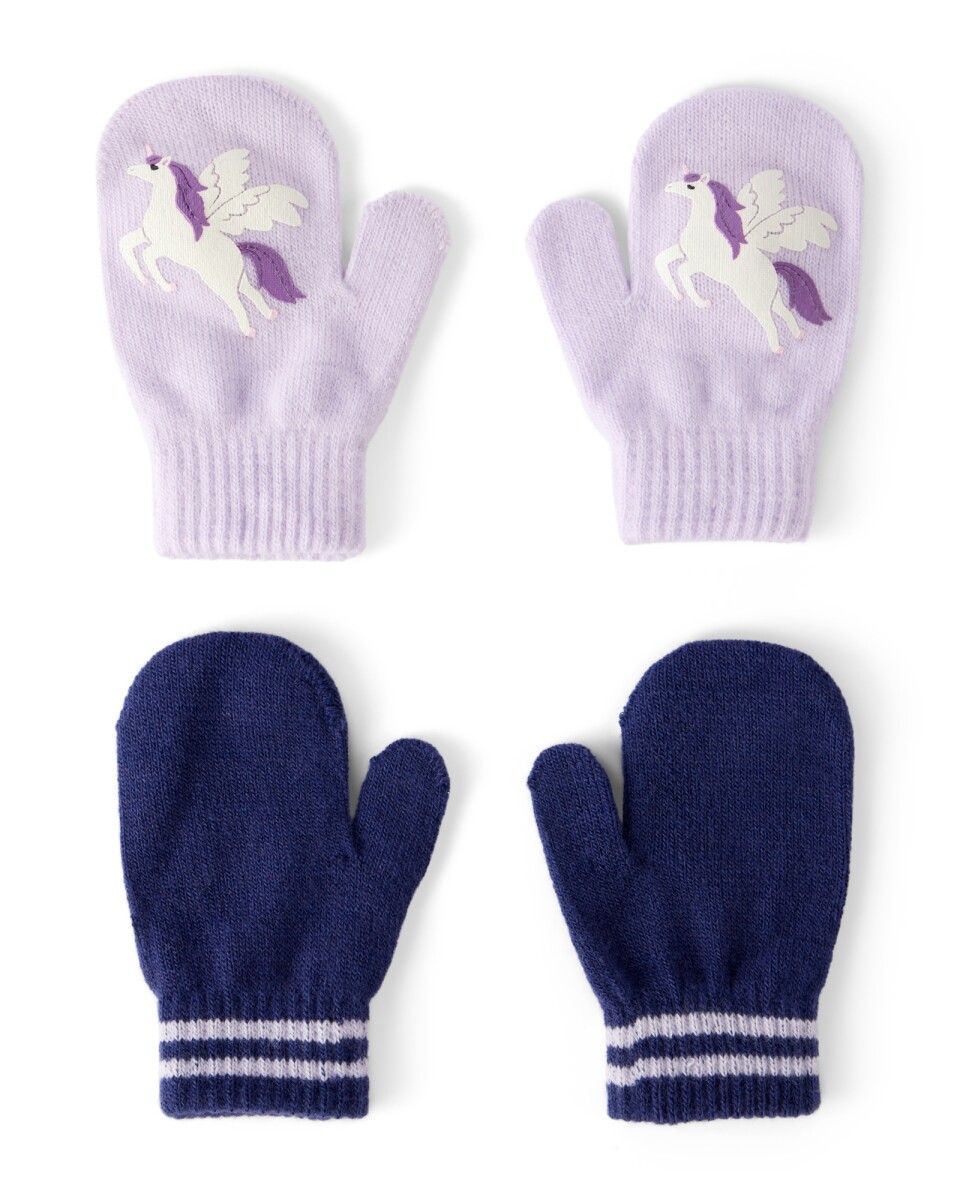 Pack dos pares de guantes mitones, diseño unicornio 