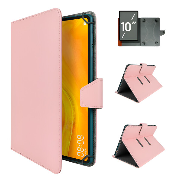 Estuche Funda Protector Soporte Tablet 10.1 10 9 Simil Cuero Color Rosado Chicle