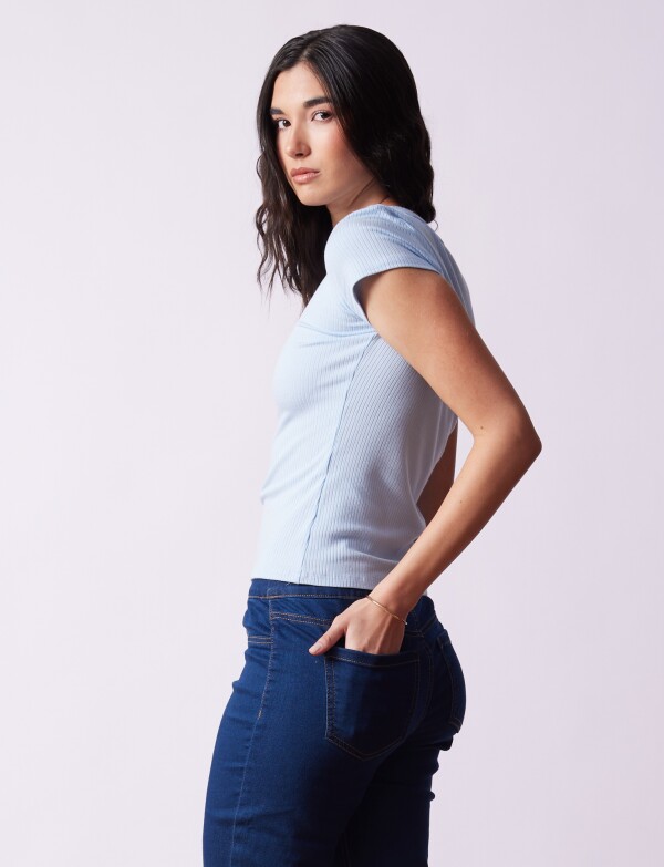 Remera Basica Ribs CELESTE