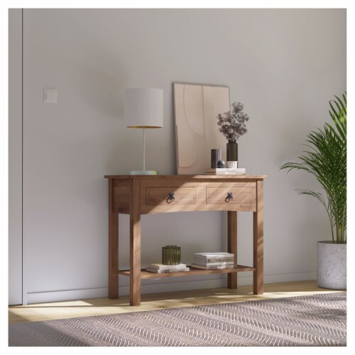 Mesa de arrime 2 cajones Living - Linea mexicana Nogal