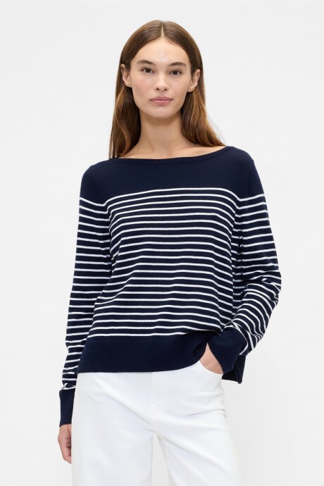 Buzo Cuello Bote A Rayas Mujer Navy Stripe