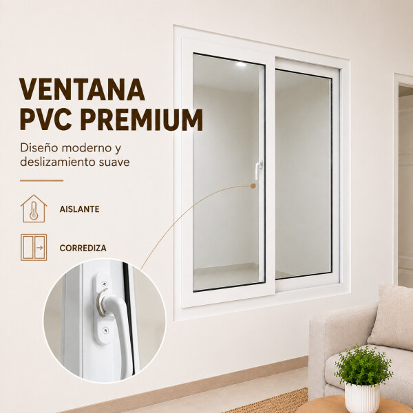 Ventana de PVC Blanco 120 X 150 Corrediza Aislante Premium Ventana de PVC Blanco 120 X 150 Corrediza Aislante Premium