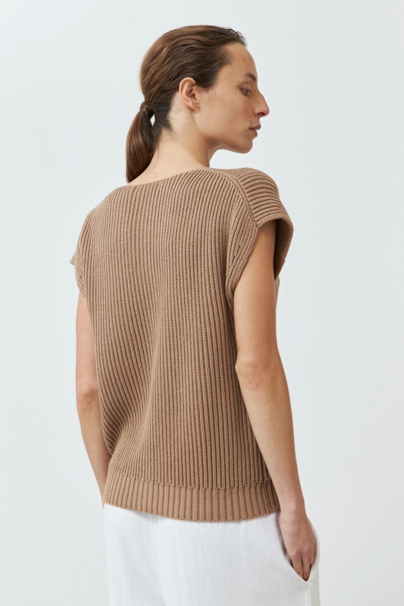 Cardigan manga corta tostado