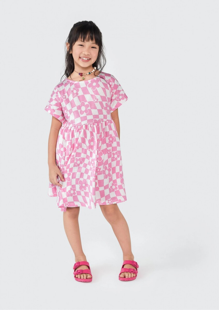 VESTIDO CORTO INFANTIL ESTAMPADO - ROSA 