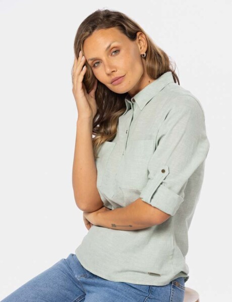 CAMISA DE LINO MEDIO BOTÓN Verde