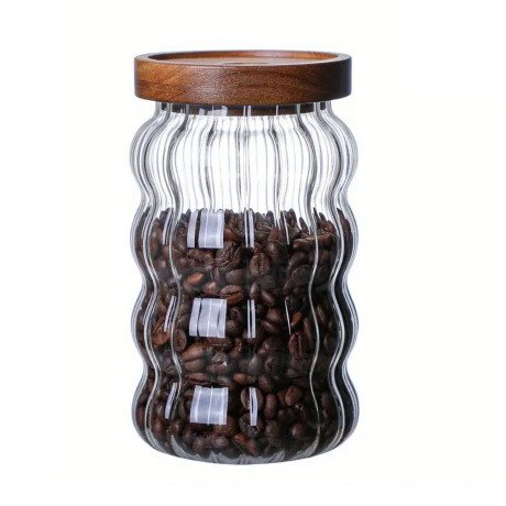 Frasco Recipiente Tarro Waves en Vidrio y Tapa Madera 680Gr Transparente