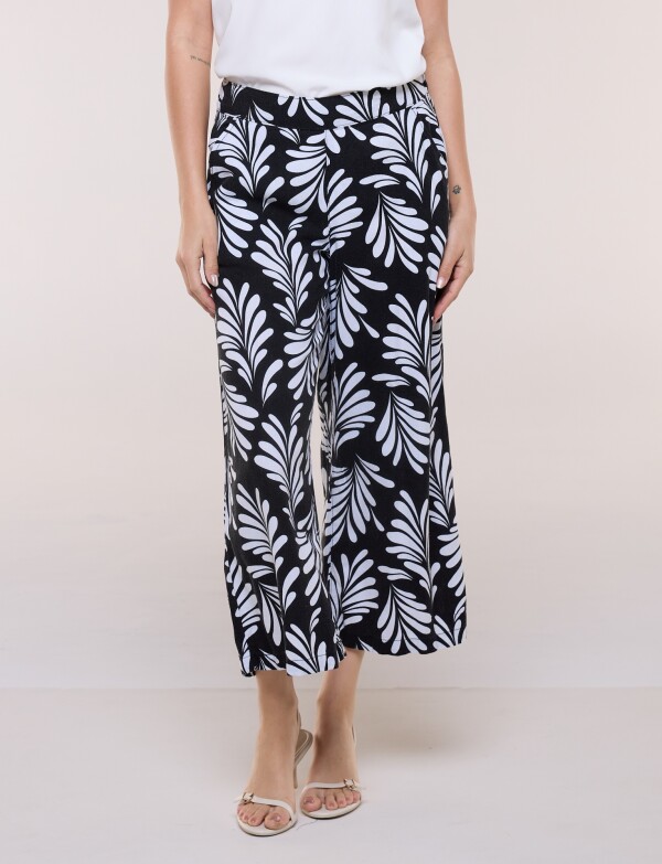 Pantalon Lino Crop NEGRO/BLANCO