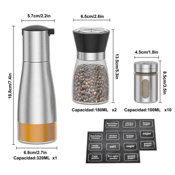 Set De Especiero Salero Pimentero Aceitera Condimento Cocina Acero Inoxidable IMBACK Set De Especiero Salero Pimentero Aceitera Condimento Cocina Acero Inoxidable IMBACK