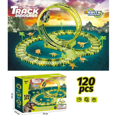 Pista Carreras Dinosaurio Jurassic Flexible Encastrable 120P Verde