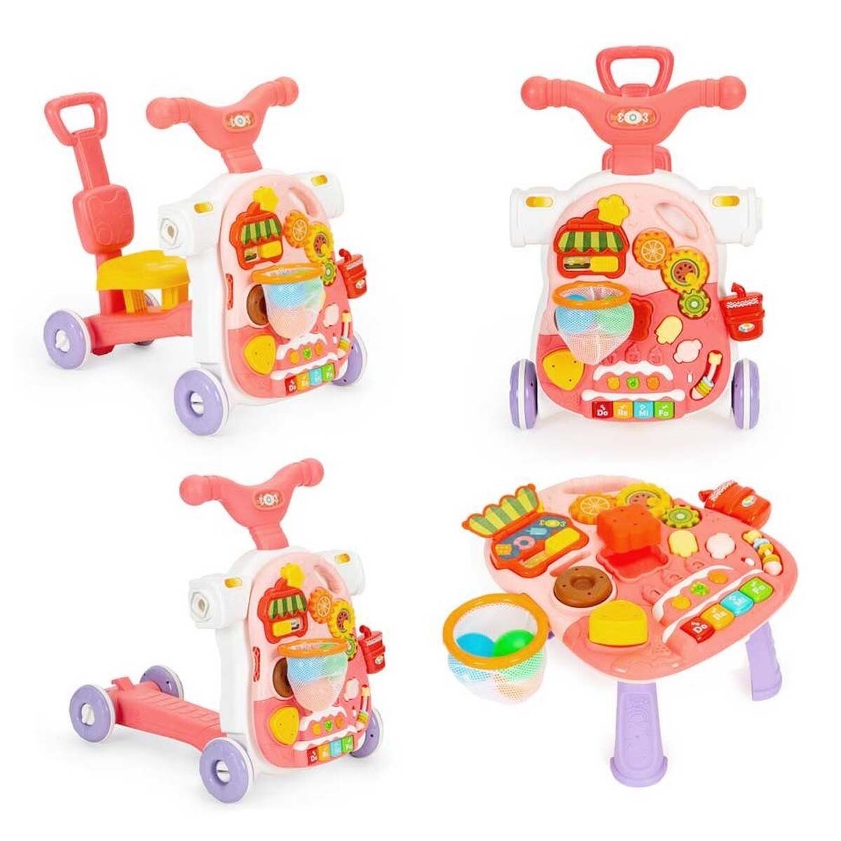 Caminador 4en1 Patineta Bugy Mesa Actividades Música Huanger - Rosa 