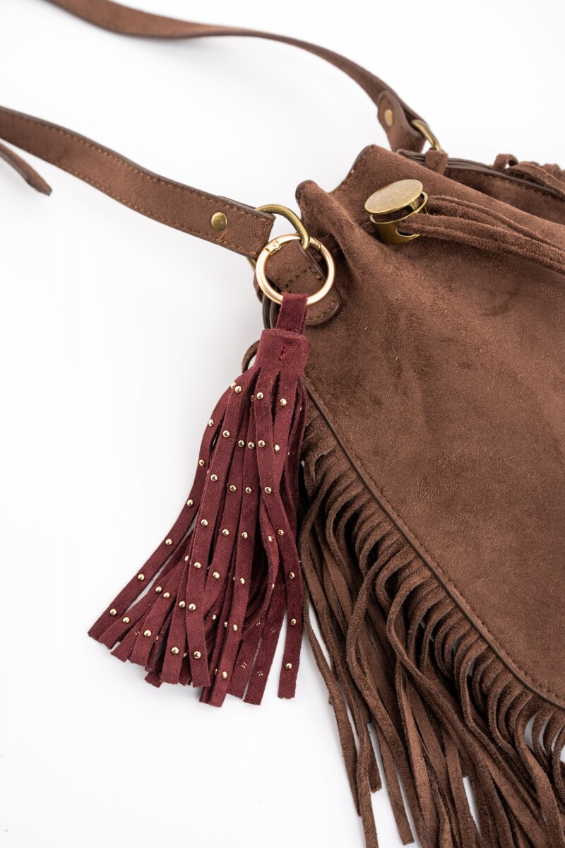 Cartera Flecos Gamuza Vegana Chocolate