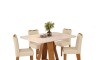 Juego De Comedor - 4 Sillas + Mesa Tapa De Vidrio - Celeste Beige / Beige