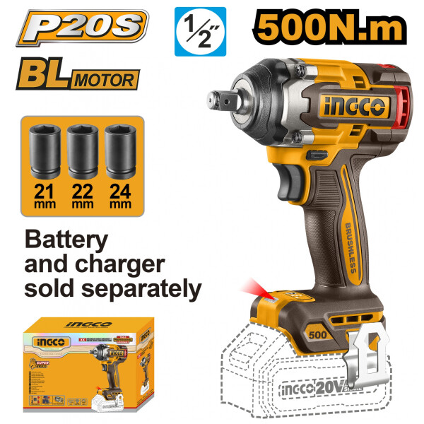 LLAVE DE IMPACTO INGCO 20V S/BAT S/CARGADOR CIWLI20501 LLAVE DE IMPACTO INGCO 20V S/BAT S/CARGADOR CIWLI20501