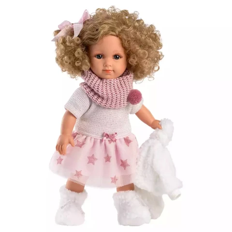 Muñeca Llorens Elena 35 cm Abrigo Peludo Rulos + Accesorios Variante Modelo Elena