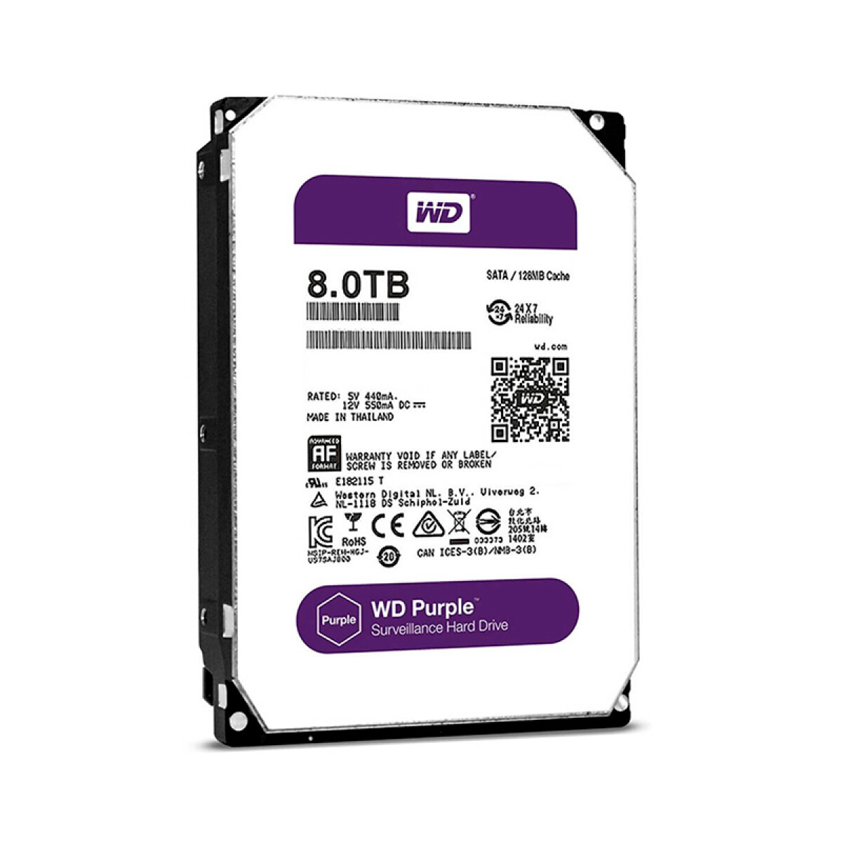 Disco Duro Western Digital HDD 3.5 WD PURPLE 8 Tb Sata3 Intellipower 