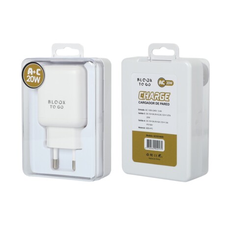 Cargador Bloox To Go A+C 3A 20W Sin Cable Universo Binario BLANCO