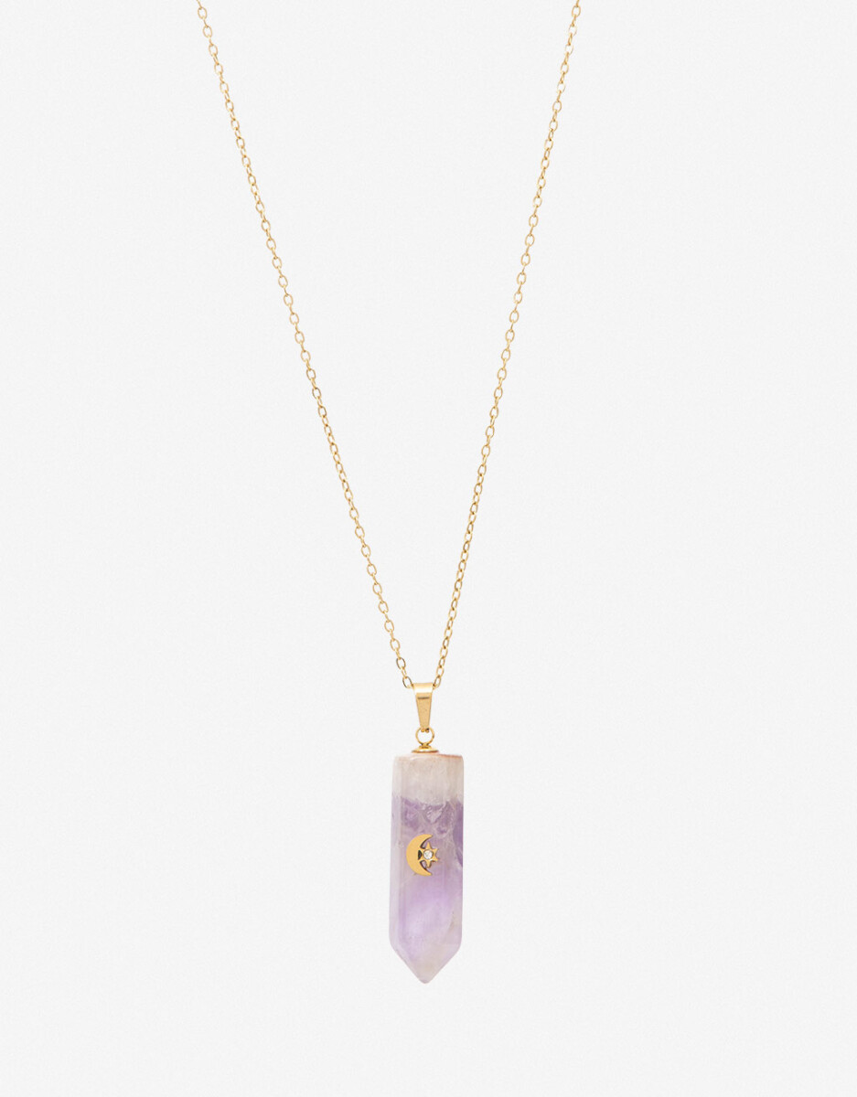 Collar De Acero Con Piedra Amatista 
