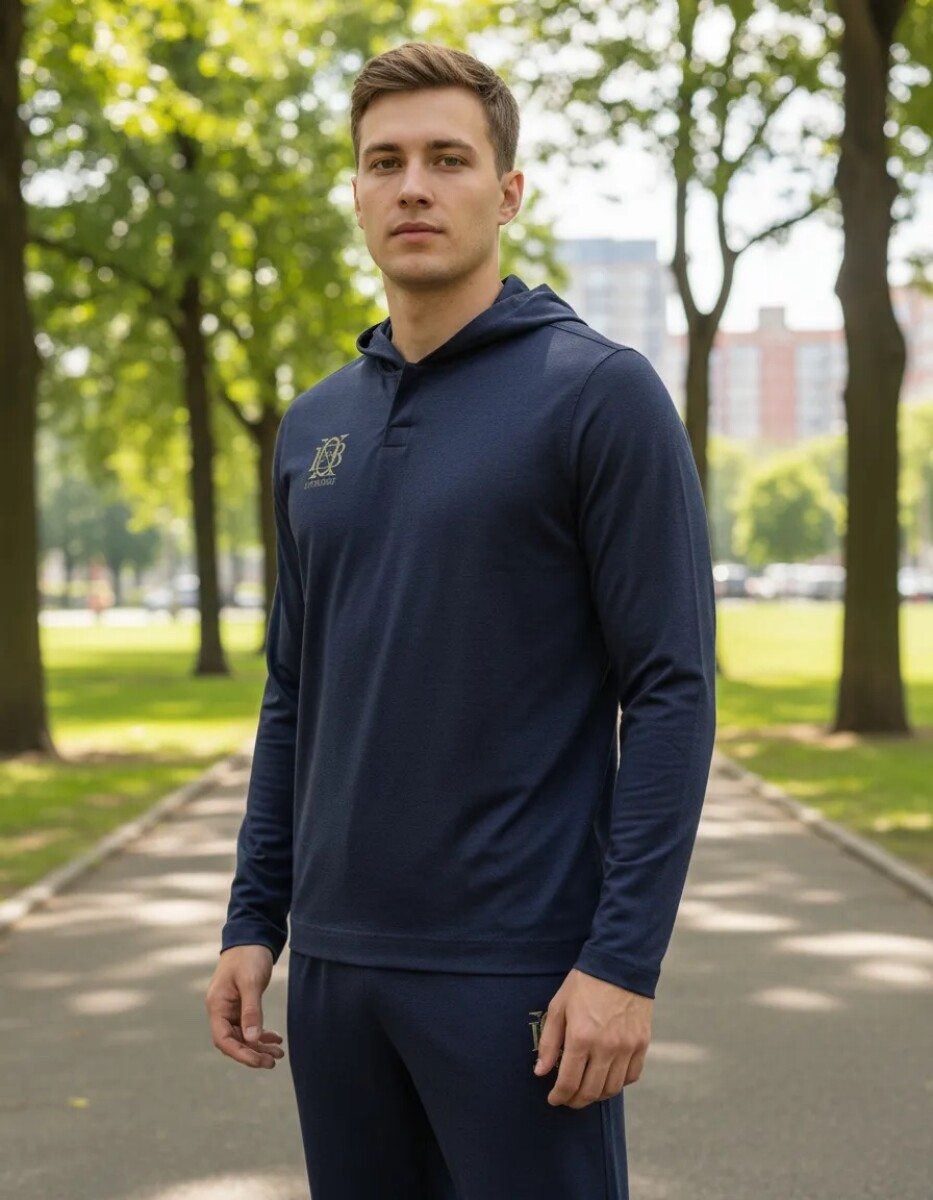 Talle XL - Buzo Azul Canguro Deportivo Entrenamiento 