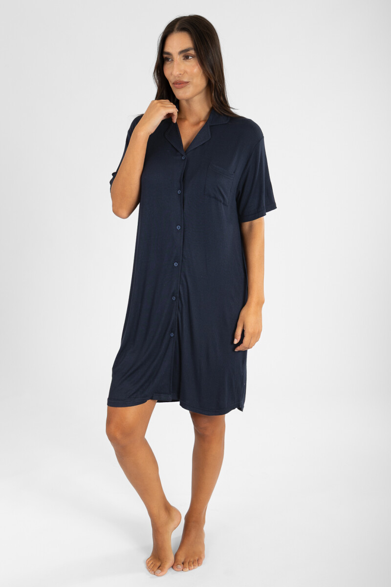 New ribb camison abotonado en el frente - Azul 