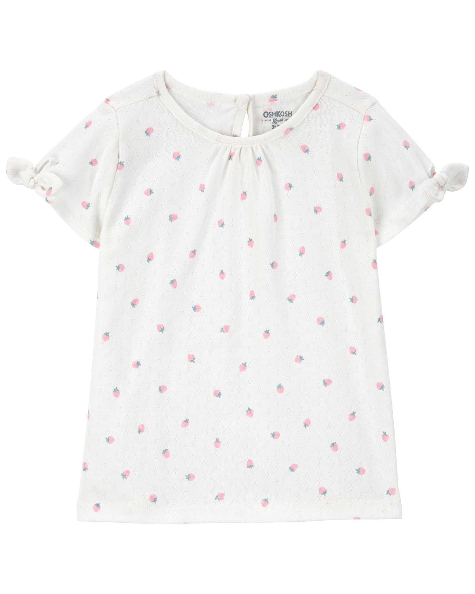 Blusa de algodón, acanalada, con lazos, diseño frutillas Sin color