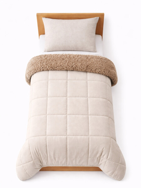 ACOLCHADO VELVET Y SHERPA 1 PLAZA BEIGE