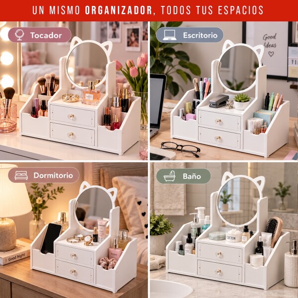 Organizador De Maquillaje Tocador Con Espejo y Cajones IMBACK Color Blanco Organizador De Maquillaje Tocador Con Espejo y Cajones IMBACK Color Blanco