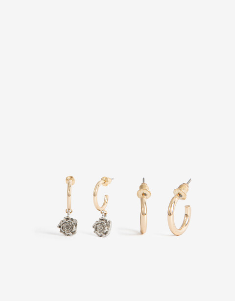 Aros Argollas Set Metal Set De Argollas Con Dije - Dorado