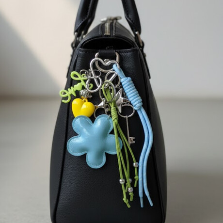 Llavero con accesorios Flor y Corazón Celeste