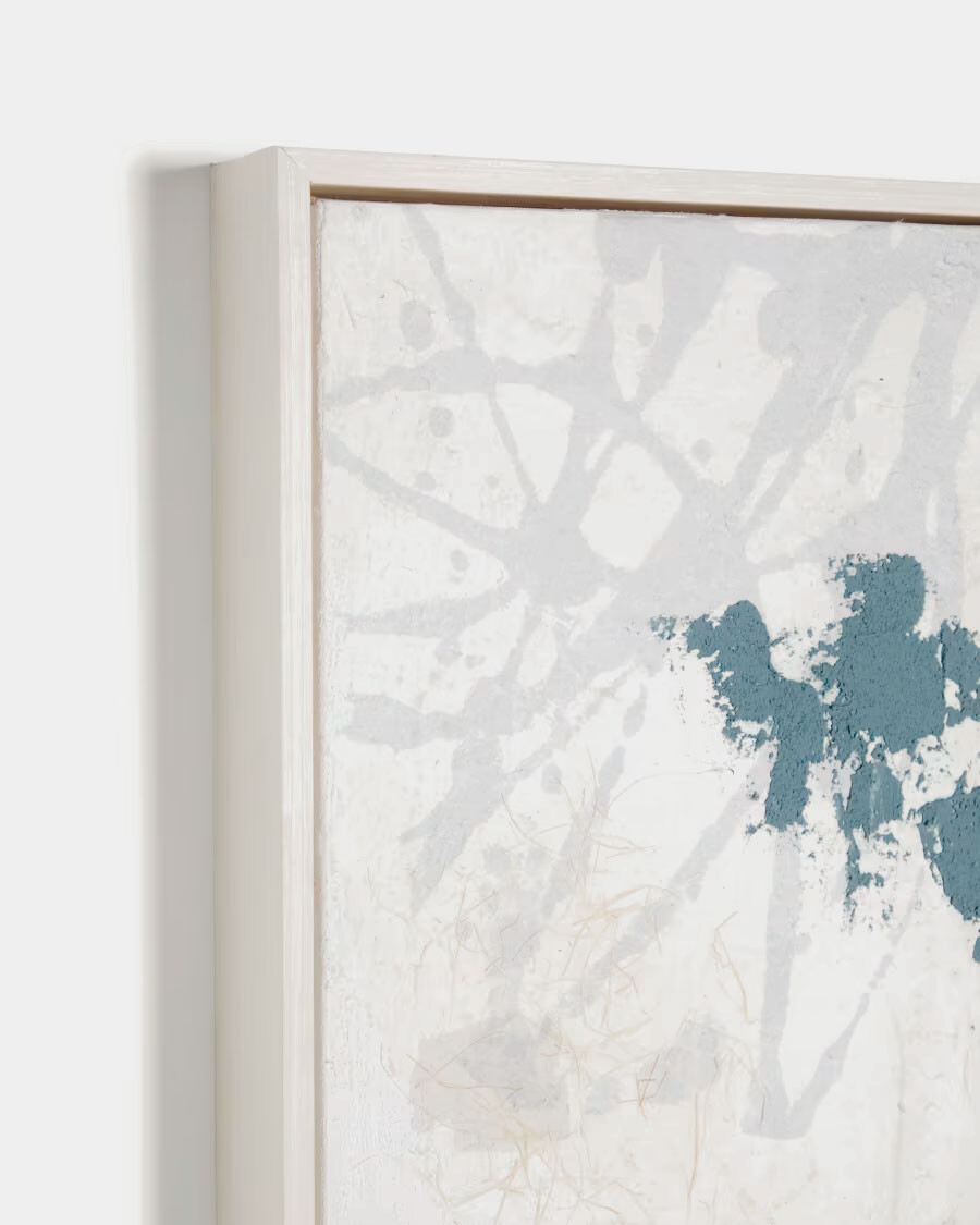 Cuadro abstracto Erale gris y azul pintado a mano 47 x 182 cm