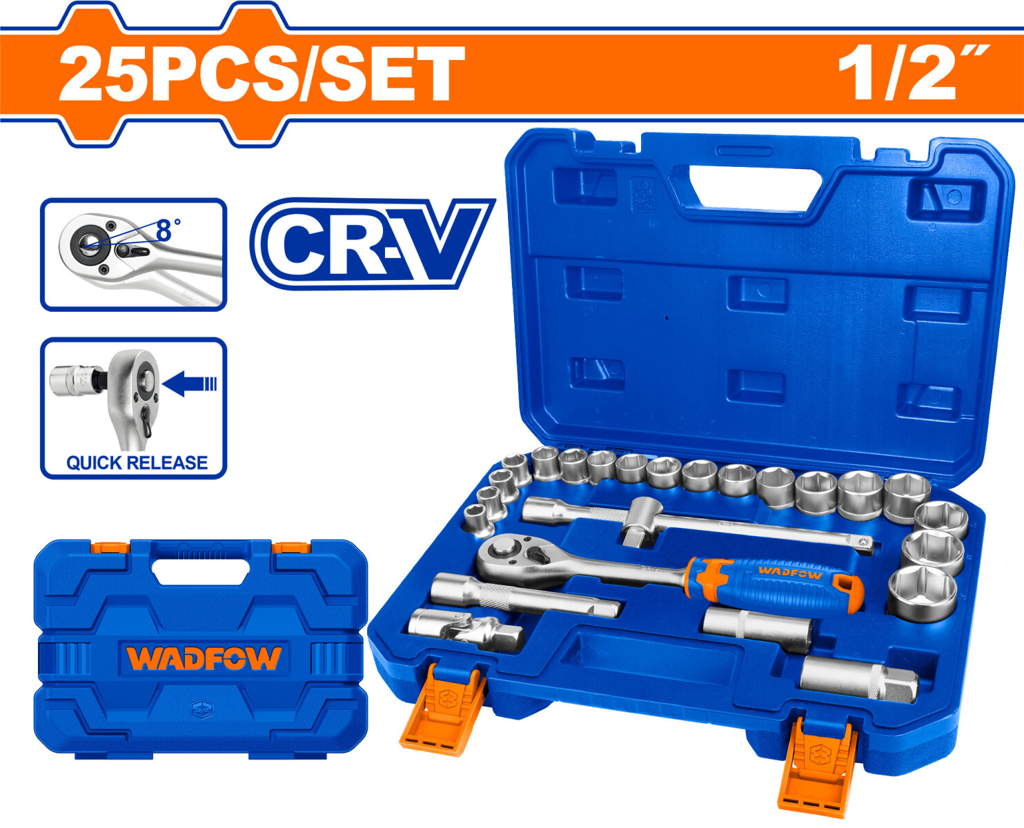 SET 25 DADOS Y CRIQUE 1/2 PULG WADFOW 