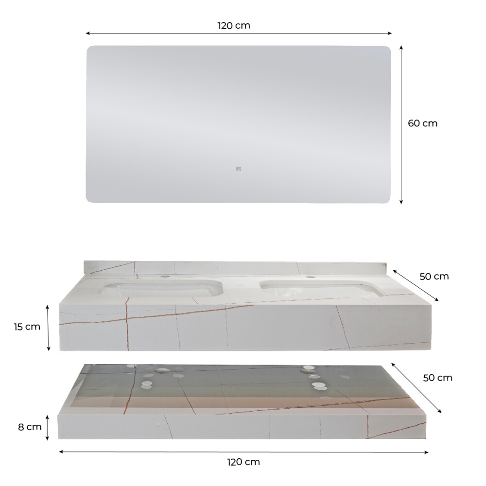 CONJUNTO DE BAÑO HABITARE MODELO NS1004-120D/ MUEBLE + BACHAS + ESPEJO CON LUZ Conjunto De Baño Habitare Modelo Ns1004-120d/ Mueble + Bachas + Espejo Con Luz